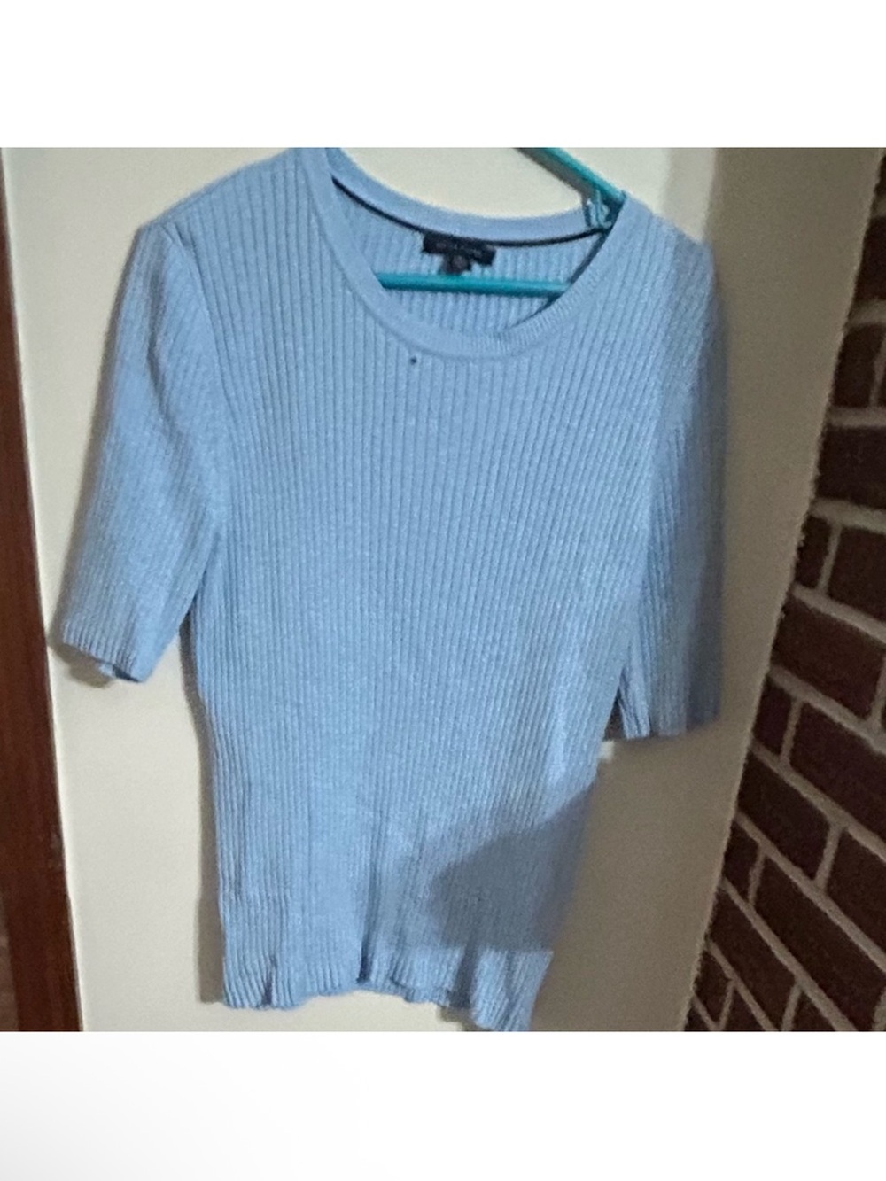 NWOT Tommy Hilfiger Size XL Ribbed Short-Sleeve Knit Top in Light Blue